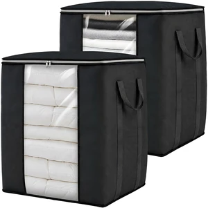 Blanket Storage Bags 120L for Comforter Clothes Bedding 2 Pack Black | Breathable 100 gsm Fabric, Clear PVC Window, Heavy-Duty Metal Zipper, 2 Reinforced Handles, Foldable for Closet Storage Blanket Storage Bags 120L for Comforter Clothes Bedding 2 Pack Black | Breathable 100 gsm Fabric, Clear PVC Window, Heavy-Duty Metal Zipper, 2 Reinforced Handles, Foldable for Closet Storage
