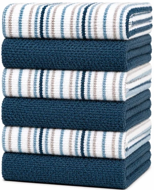 Bumble Kitchen Towels 6 Pack 100% Cotton 16"x26" - Blue | 430 GSM Soft Kitchen Hand Towels with Hanging Loop, Highly Absorbent & Durable for Washing and Drying Dishes Bumble Kitchen Towels 6 Pack 100% Cotton 16"x26" - Blue | 430 GSM Soft Kitchen Hand Towels with Hanging Loop, Highly Absorbent & Durable for Washing and Drying Dishes