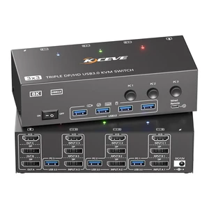 HDMI Displayport KVM Switch 3 Monitors 3 Computers 8K@60Hz 4K@144Hz | USB3.0 Triple Monitor KVM Switches for 3 PC Share 3 Dispalys,Keyboard Mouse;Extended & Copy Mode;with Wired Remote and Cables HDMI Displayport KVM Switch 3 Monitors 3 Computers 8K@60Hz 4K@144Hz | USB3.0 Triple Monitor KVM Switches for 3 PC Share 3 Dispalys,Keyboard Mouse;Extended & Copy Mode;with Wired Remote and Cables