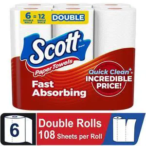 Scott Paper Towels, Choose-A-Sheet, 6 Double Rolls Scott Paper Towels, Choose-A-Sheet, 6 Double Rolls