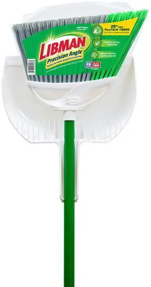 Libman Precision Angle Broom With Dustpan, Green White, Recycled Plastic Fibers Libman Precision Angle Broom With Dustpan, Green White, Recycled Plastic Fibers