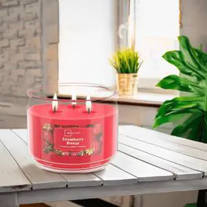 Mainstays 3-Wick Scented Glass Jar Candle, Strawberry Breeze, 11.5 oz Mainstays 3-Wick Scented Glass Jar Candle, Strawberry Breeze, 11.5 oz