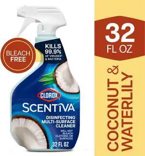 Clorox Scentiva Disinfecting Multi-Surface Cleaner Spray, Coconut & Waterlily, 32 fl oz Clorox Scentiva Disinfecting Multi-Surface Cleaner Spray, Coconut & Waterlily, 32 fl oz