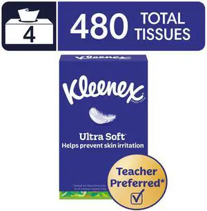 Kleenex Ultra Soft 3-Ply Flat Box Facial Tissues, 4 Pack (480 Total Tissues) Kleenex Ultra Soft 3-Ply Flat Box Facial Tissues, 4 Pack (480 Total Tissues)