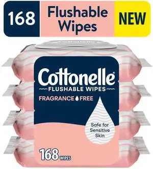 Cottonelle Fragrance Free Flushable Wet Wipes, 4 Flip-Top Packs Cottonelle Fragrance Free Flushable Wet Wipes, 4 Flip-Top Packs