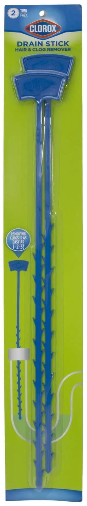 Clorox Drain Cleaner Sticks for Hair and Drain Clogs, 20-Inch, Blue, Pack of 2 Clorox Drain Cleaner Sticks for Hair and Drain Clogs, 20-Inch, Blue, Pack of 2