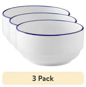 (3 pack) Mainstays Blue Rim Stoneware Bowl (3 pack) Mainstays Blue Rim Stoneware Bowl