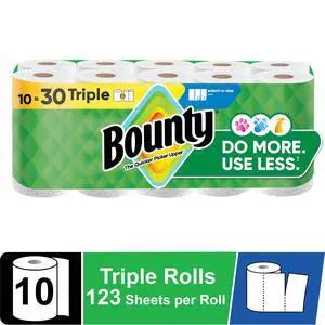 Bounty Paper Towels Select-A-Size White, 10 Triple Rolls, 123 Sheets Per Roll Bounty Paper Towels Select-A-Size White, 10 Triple Rolls, 123 Sheets Per Roll