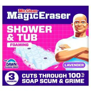 Mr. Clean Magic Eraser Sponge, Shower & Tub Cleaner, Lavender, 3 Count Mr. Clean Magic Eraser Sponge, Shower & Tub Cleaner, Lavender, 3 Count