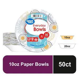 Great Value Everyday Disposable Paper Bowls, 10 oz, 50 Count Great Value Everyday Disposable Paper Bowls, 10 oz, 50 Count