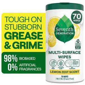 Seventh Generation Multi Surface All Purpose Cleaning Wipes, Lemon Zest, 70 Count Seventh Generation Multi Surface All Purpose Cleaning Wipes, Lemon Zest, 70 Count