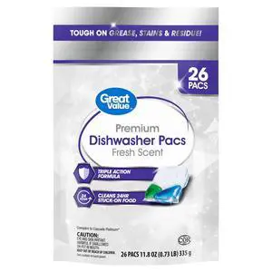 Great Value Premium Dishwasher Pacs, Fresh Scent, 26 Count Great Value Premium Dishwasher Pacs, Fresh Scent, 26 Count