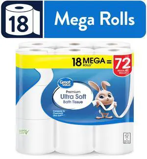 Great Value Ultra Soft Toilet Paper, 18 Mega Rolls, Compare to Charmin® Ultra Soft Great Value Ultra Soft Toilet Paper, 18 Mega Rolls, Compare to Charmin® Ultra Soft