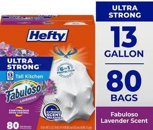 Hefty Ultra Strong 13 Gallon Trash Bags, Tall Kitchen Trash Bags, White, Fabuloso Lavender Scent, 80 Bags Hefty Ultra Strong 13 Gallon Trash Bags, Tall Kitchen Trash Bags, White, Fabuloso Lavender Scent, 80 Bags