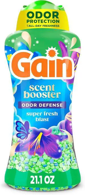 Gain In-Wash Laundry Scent Booster Beads Long-Lasting Fresh Scent Beads All Day Freshness and Odor Protection, Super Fresh Blast Scent, 21.1 oz (Packaging May Vary) Gain In-Wash Laundry Scent Booster Beads Long-Lasting Fresh Scent Beads All Day Freshness and Odor Protection, Super Fresh Blast Scent, 21.1 oz (Packaging May Vary)