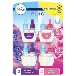 Febreze Plug in Air Freshener Odor-Fighting Scented Oil Refill, Twilight Lavender and Downy April Fresh Scents, 4 Refills Febreze Plug in Air Freshener Odor-Fighting Scented Oil Refill, Twilight Lavender and Downy April Fresh Scents, 4 Refills