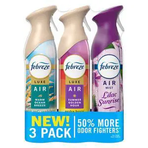 Febreze Air Mist 8.1oz (Pack of 3) Lilac Sunrise, Warm Ocean Breeze, Summer Golden Hour Variety Pack, Odor Fighting Room Spray Febreze Air Mist 8.1oz (Pack of 3) Lilac Sunrise, Warm Ocean Breeze, Summer Golden Hour Variety Pack, Odor Fighting Room Spray