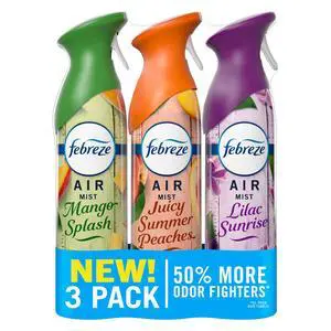 Febreze Air Mist Odor Fighting Room Spray, Lilac Sunrise/Summer Peaches/Mango Splash Variety Pack, 8.1oz (Pack of 3) Febreze Air Mist Odor Fighting Room Spray, Lilac Sunrise/Summer Peaches/Mango Splash Variety Pack, 8.1oz (Pack of 3)