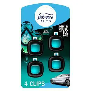 Febreze Car Air Freshener Vent Clip, Odor-Fighting, Long Lasting for Strong Odors, Unstopables Fresh Scent, 0.07 fl oz, 4 Count Febreze Car Air Freshener Vent Clip, Odor-Fighting, Long Lasting for Strong Odors, Unstopables Fresh Scent, 0.07 fl oz, 4 Count