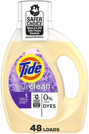 Tide Purclean HE, 63Fl Oz, 48Loads, Deep Cleaning Concentrated Liquid Laundry Detergent, Honey Lavender Scent Tide Purclean HE, 63Fl Oz, 48Loads, Deep Cleaning Concentrated Liquid Laundry Detergent, Honey Lavender Scent