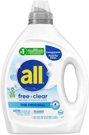 All Free Clear Original Liquid Laundry Detergent for Sensitive Skin, Unscented, Hypoallergenic, Concentrated, 82.5oz, 110 Loads All Free Clear Original Liquid Laundry Detergent for Sensitive Skin, Unscented, Hypoallergenic, Concentrated, 82.5oz, 110 Loads