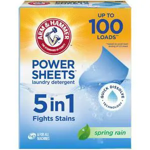 5-in-1 Power Sheets Laundry Detergent, ARM & HAMMER, Spring Rain, 50 Count 5-in-1 Power Sheets Laundry Detergent, ARM & HAMMER, Spring Rain, 50 Count