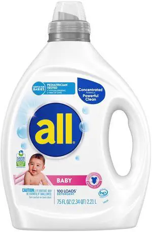 All Liquid Laundry Detergent, Baby Powder Scent, 75fl oz, 100 Loads All Liquid Laundry Detergent, Baby Powder Scent, 75fl oz, 100 Loads
