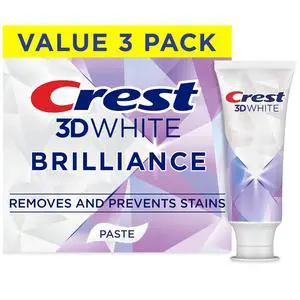 Crest 3D White Brilliance Bright Mint Teeth Whitening Toothpaste, 4.3 oz Pack of 3, 100% More Surface Stain Removal, 24 Hour Active Stain Prevention, Whiter Teeth in 3 Da Crest 3D White Brilliance Bright Mint Teeth Whitening Toothpaste, 4.3 oz Pack of 3, 100% More Surface Stain Removal, 24 Hour Active Stain Prevention, Whiter Teeth in 3 Da
