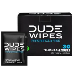 DUDE Wipes On-The-Go Unscented Adult Flushable Travel Wipes, 30 Count DUDE Wipes On-The-Go Unscented Adult Flushable Travel Wipes, 30 Count