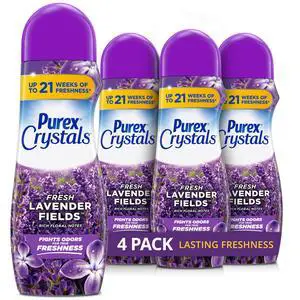 Purex Crystals In-Wash Scent Booster, Fresh Lavender Fields, 21oz (Pack of 4), Long-Lasting Freshness & Odor Elimination Technology Purex Crystals In-Wash Scent Booster, Fresh Lavender Fields, 21oz (Pack of 4), Long-Lasting Freshness & Odor Elimination Technology