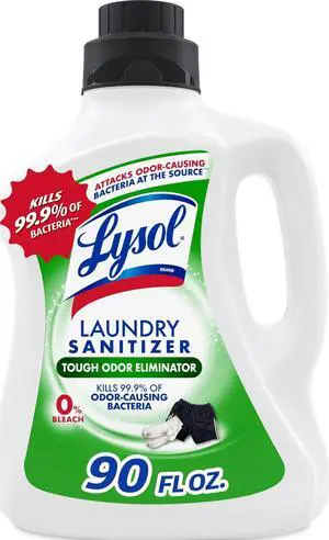 Lysol Tough Odor Eliminator Laundry Sanitizer Additive, 90oz, 0% Bleach, Eliminates Odor Causing Bacteria for Gym Clothes and Activewear Lysol Tough Odor Eliminator Laundry Sanitizer Additive, 90oz, 0% Bleach, Eliminates Odor Causing Bacteria for Gym Clothes and Activewear