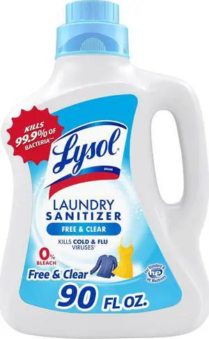 Lysol Laundry Sanitizer Additive, Free & Clear, Unscented, 0% Bleach, 90 Fl Oz (Pack of 1) Lysol Laundry Sanitizer Additive, Free & Clear, Unscented, 0% Bleach, 90 Fl Oz (Pack of 1)