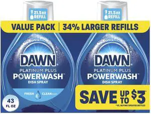 Dawn Powerwash Fresh Dish Spray Liquid Dish Soap, 2x21.5Fl Oz, 2 Refills Dawn Powerwash Fresh Dish Spray Liquid Dish Soap, 2x21.5Fl Oz, 2 Refills