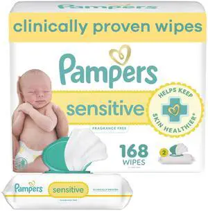 Pampers Sensitive Baby Wipes 168 Count (3 Flip-Top Packs) Water Based Hypoallergenic Fragrance Free Unscented Multi-Use Pampers Sensitive Baby Wipes 168 Count (3 Flip-Top Packs) Water Based Hypoallergenic Fragrance Free Unscented Multi-Use
