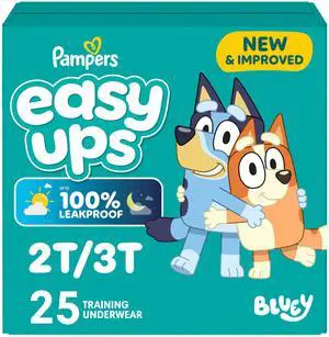Easy Ups Bluey Potty Training Pants, Size 4 (2T3T), 25 Count, Girls & Boys, Absorbent Training Underwear, Up to 100% Leakproof Day and Night, Hypoallergenic Easy Ups Bluey Potty Training Pants, Size 4 (2T3T), 25 Count, Girls & Boys, Absorbent Training Underwear, Up to 100% Leakproof Day and Night, Hypoallergenic