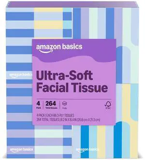 Amazon Basics Ultra-Soft 3-Ply Facial Tissues, 264 Sheets (4 Boxes, 66 Sheets Each) Amazon Basics Ultra-Soft 3-Ply Facial Tissues, 264 Sheets (4 Boxes, 66 Sheets Each)