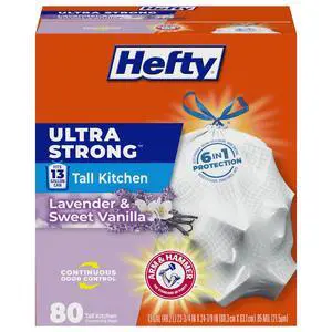 Hefty 13 Gallon Kitchen Trash Bags, White, Lavender & Vanilla Scent, 80 Count Hefty 13 Gallon Kitchen Trash Bags, White, Lavender & Vanilla Scent, 80 Count