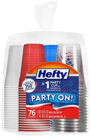 Hefty Party On Disposable Party Cups, Patriotic Color Pack, 76ct Hefty Party On Disposable Party Cups, Patriotic Color Pack, 76ct