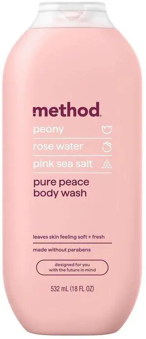 Method Pure Peace Body Wash, 18 fl oz - Leaves Skin Feeling Soft & Moisturized, Made Without Parabens, Notes of Peony, Rose Water & Pink Sea Salt Method Pure Peace Body Wash, 18 fl oz - Leaves Skin Feeling Soft & Moisturized, Made Without Parabens, Notes of Peony, Rose Water & Pink Sea Salt