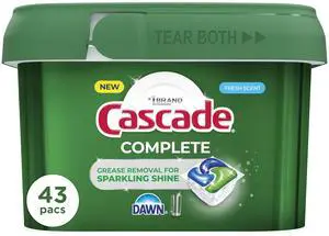 Cascade Complete Action Dishwasher Detergent Pods and Tablets, Fresh Scent, Powerful Grease-Fighting Dishwashing Detergent for Spotless Dishes, 43 Count Cascade Complete Action Dishwasher Detergent Pods and Tablets, Fresh Scent, Powerful Grease-Fighting Dishwashing Detergent for Spotless Dishes, 43 Count