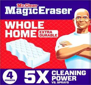 Mr. Clean Magic Eraser Sponge, All Purpose Cleaner, Cleaning Scrubber, Wall, Sneaker, Kitchen, Bathroom, Shower Cleaner, Cleaning Supplies, Melamine Sponge, Cleaning Pads, Extra Durable, 4ct Mr. Clean Magic Eraser Sponge, All Purpose Cleaner, Cleaning Scrubber, Wall, Sneaker, Kitchen, Bathroom, Shower Cleaner, Cleaning Supplies, Melamine Sponge, Cleaning Pads, Extra Durable, 4ct