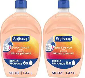 Softsoap Juicy Peach Liquid Hand Soap, 50 fl oz Refill Bottle, Pack of 2, for Kitchen and Bathroom, Rich Fruity Scent Softsoap Juicy Peach Liquid Hand Soap, 50 fl oz Refill Bottle, Pack of 2, for Kitchen and Bathroom, Rich Fruity Scent