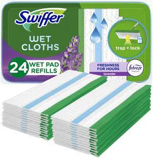 Swiffer Sweep + Mop Wet Pads Refill, Lavender, 24ct, All-Purpose Multi-Surface Floor Cleaner Wipes Swiffer Sweep + Mop Wet Pads Refill, Lavender, 24ct, All-Purpose Multi-Surface Floor Cleaner Wipes