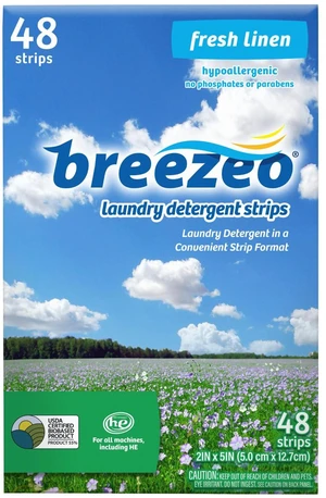 Breezeo Laundry Detergent Strips 48 Count, Fresh Linen Scent, for Home, Travel, Camping, Hand-Washing Breezeo Laundry Detergent Strips 48 Count, Fresh Linen Scent, for Home, Travel, Camping, Hand-Washing