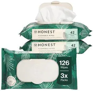 The Honest Company Hypoallergenic Flushable Wipes, Tropical Leaves, 126ct The Honest Company Hypoallergenic Flushable Wipes, Tropical Leaves, 126ct