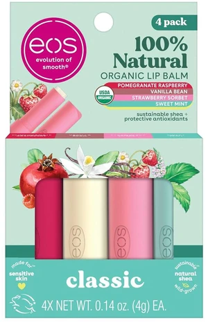 Eos 100% Natural & Organic Lip Balm Sticks 4-Pack (0.14 Oz Each) - Strawberry Sorbet, Vanilla Bean, Sweet Mint & Pomegranate Raspberry Eos 100% Natural & Organic Lip Balm Sticks 4-Pack (0.14 Oz Each) - Strawberry Sorbet, Vanilla Bean, Sweet Mint & Pomegranate Raspberry