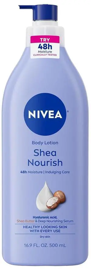 NIVEA Shea Nourish Body Lotion with Shea Butter & Hyaluronic Acid, 16.9 Oz NIVEA Shea Nourish Body Lotion with Shea Butter & Hyaluronic Acid, 16.9 Oz