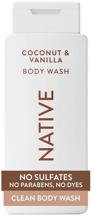 Native Clean Body Wash, Coconut & Vanilla, 18fl oz, Gentle & pH-Balanced for Sensitive Skin, 24-Hr Freshness, Vegan, Cruelty-Free, Free of Sulfates, Parabens, Phthalates Native Clean Body Wash, Coconut & Vanilla, 18fl oz, Gentle & pH-Balanced for Sensitive Skin, 24-Hr Freshness, Vegan, Cruelty-Free, Free of Sulfates, Parabens, Phthalates