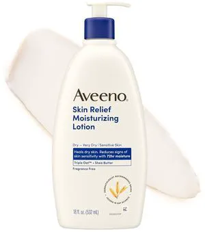 Aveeno Skin Relief Moisturizing Body Lotion, 18 Fl Oz, Heals Very Dry, Sensitive Skin, Fast Absorbing, Triple Oat & Shea Butter, Fragrance Free, Non-Comedogenic Aveeno Skin Relief Moisturizing Body Lotion, 18 Fl Oz, Heals Very Dry, Sensitive Skin, Fast Absorbing, Triple Oat & Shea Butter, Fragrance Free, Non-Comedogenic