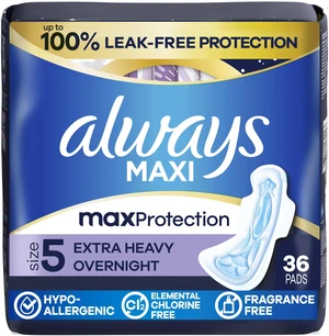 Always Maxi Overnight Pads with Wings, Size 5, Extra Heavy Overnight Absorbency, Unscented, 36 Count Always Maxi Overnight Pads with Wings, Size 5, Extra Heavy Overnight Absorbency, Unscented, 36 Count